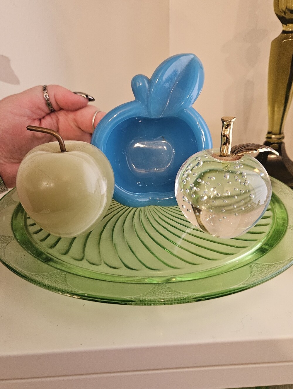 Lot of 3 Vintage Glass & Stone Apples
